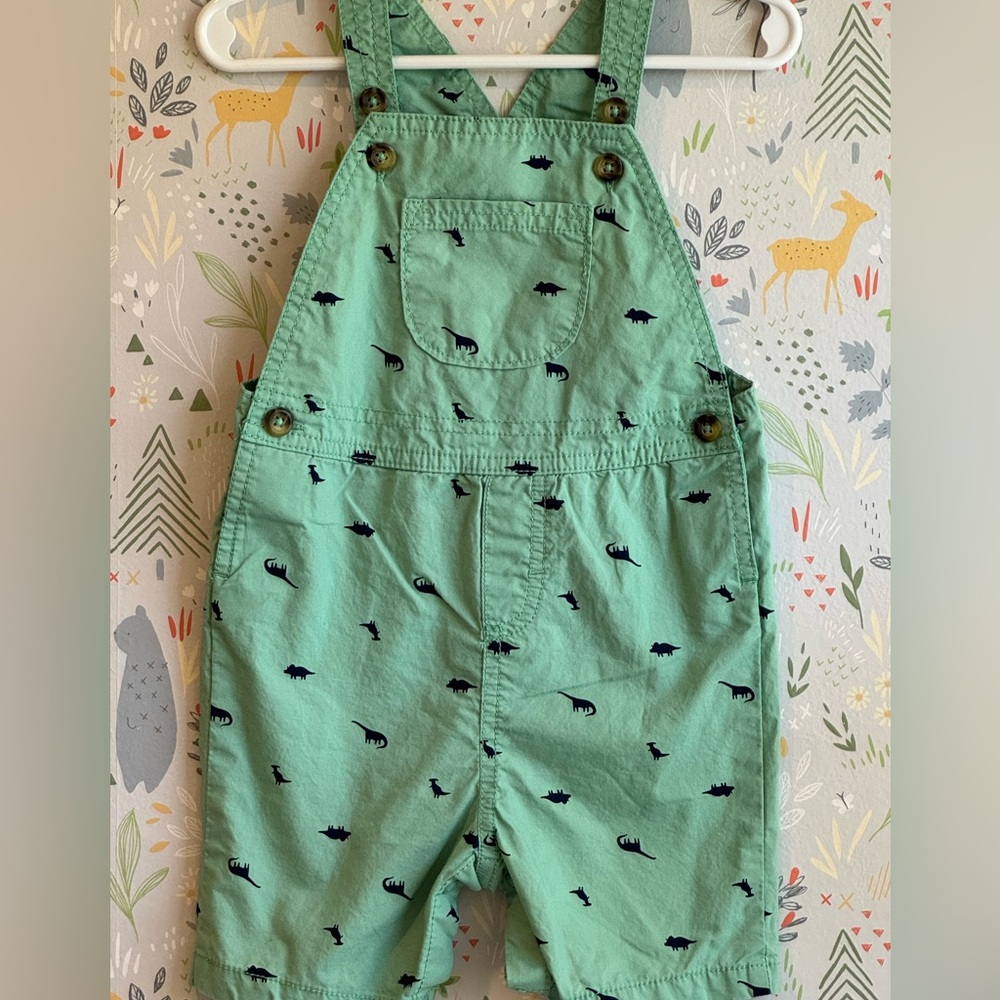 Carter’s Just One You 18 Months Green Dino Print Overall Shortalls EUC